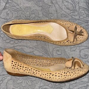 🟣4/$20 Joan & David Leather Perforated Flats Tan 8.5